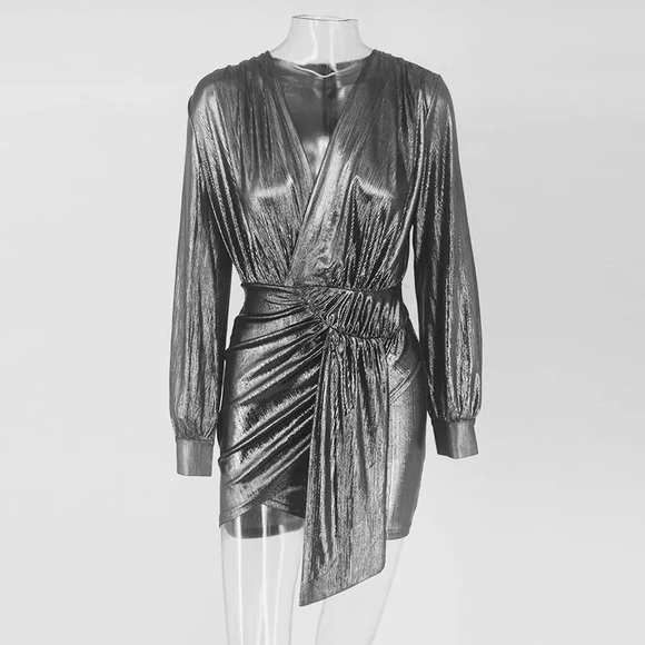 NEW! Silver Holiday Party Dress - Deep Plunge - Picture 3 of 6